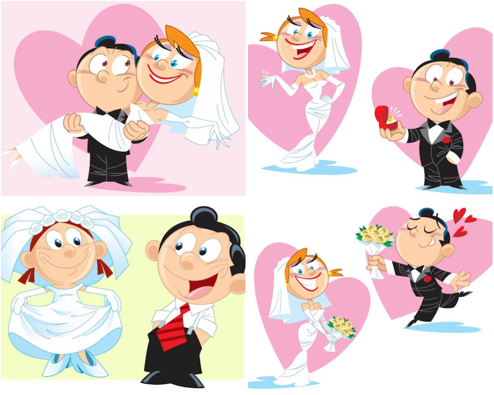 Cartoon groom and bride vector | Free Download ai eps format