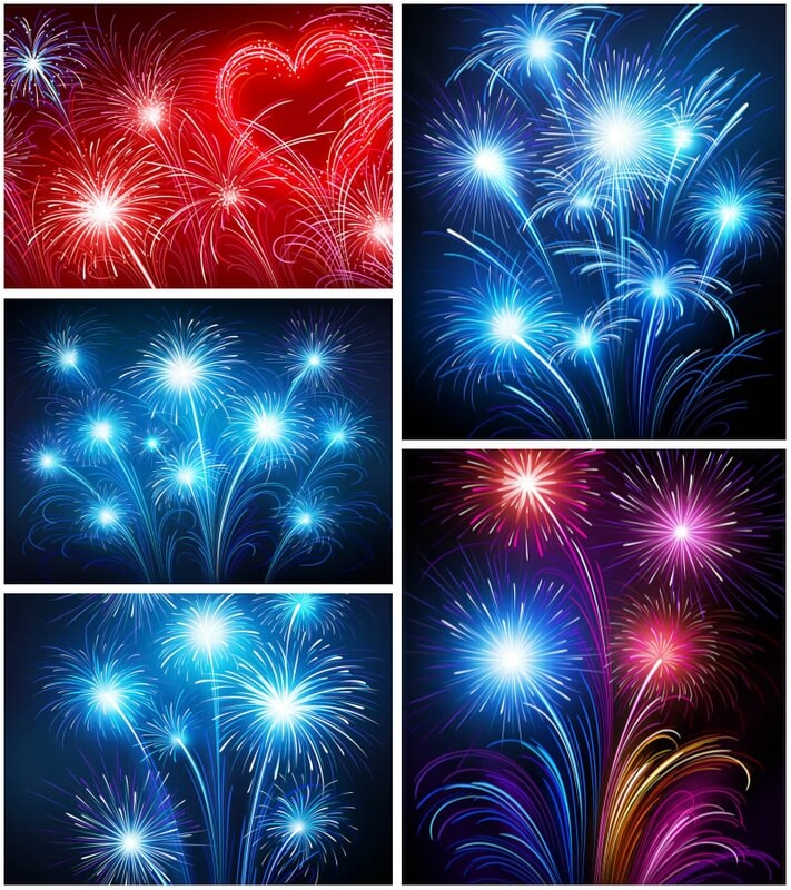 Blue and red fireworks on black background vector