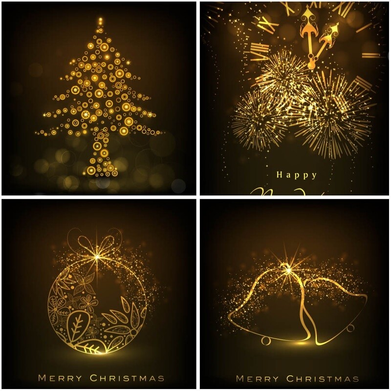 Bright golden colored abstract Christmas card vector