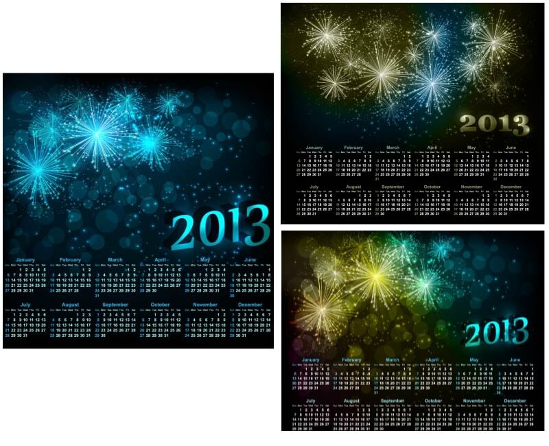 Calendars templates wich firework for 2013 vector