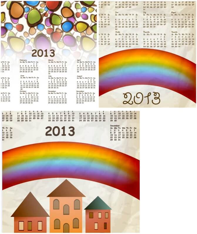 Calendars templates with rainbow for 2013 vector