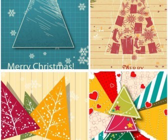 Christmas cards with cartoon creative trees vector 2020 - 2021