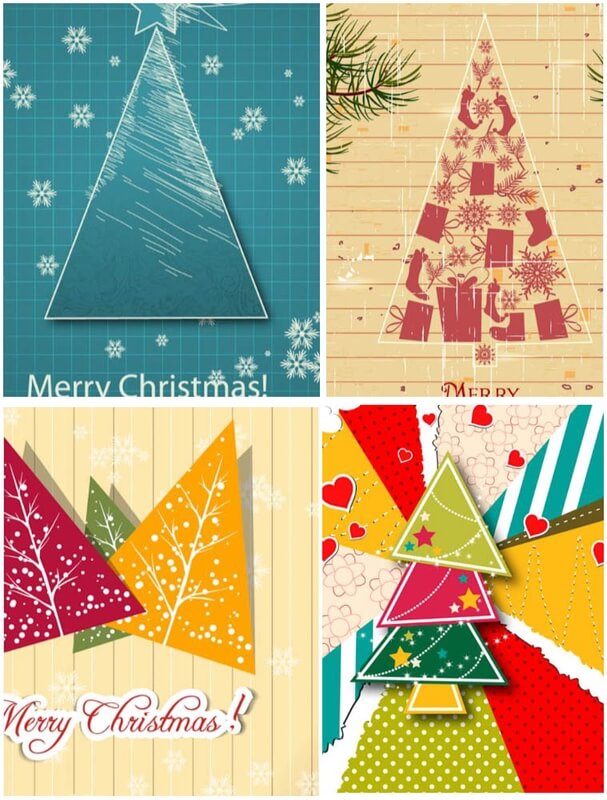 Christmas cards with cartoon creative trees vector