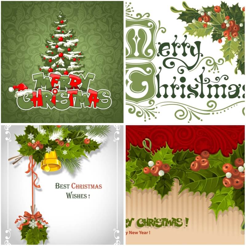 Christmas greeting cards with mistletoe vector