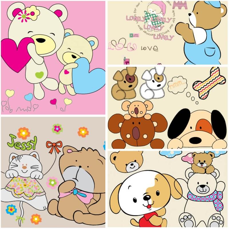 Cute cards with cartoon bear vector