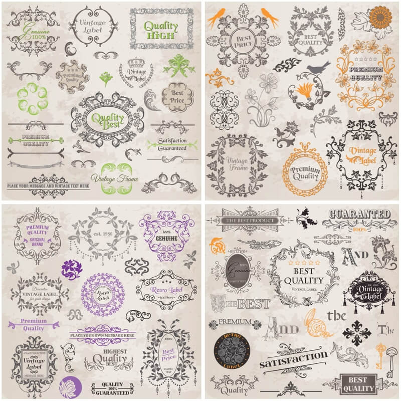 Labels with floral ornaments vector