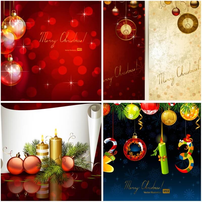 Merry Christmas greeting cards with Christmas balls and candles vector