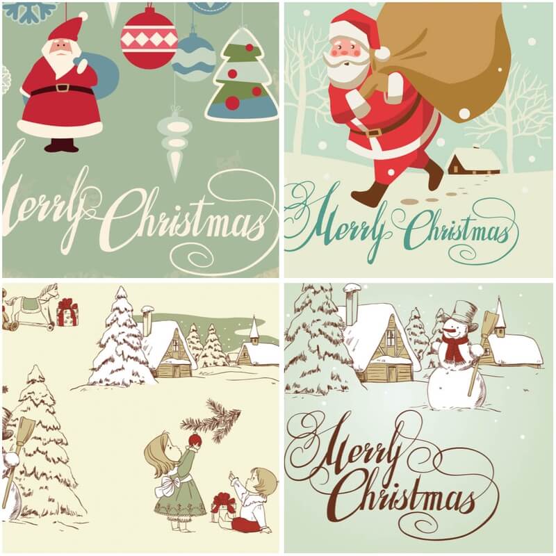 Retro Merry Christmas cards vector