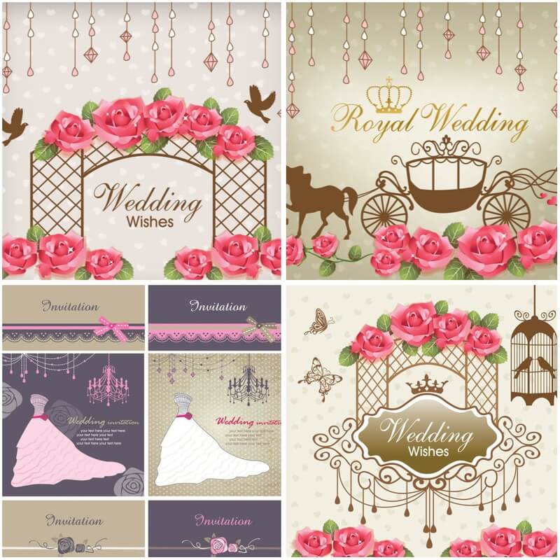 Wedding wishes cards vector