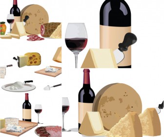 Bottle of wine and different grades of cheese vector