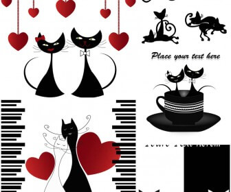 Love cats couples cards vector free download