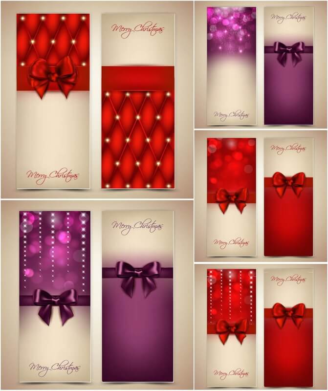 Merry Christmas gift cards with ribbons and bows vector