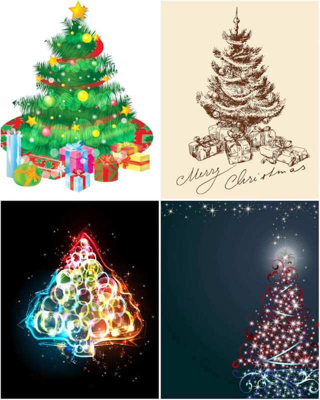 Neon, Vintage, decorated Christmas tree vector