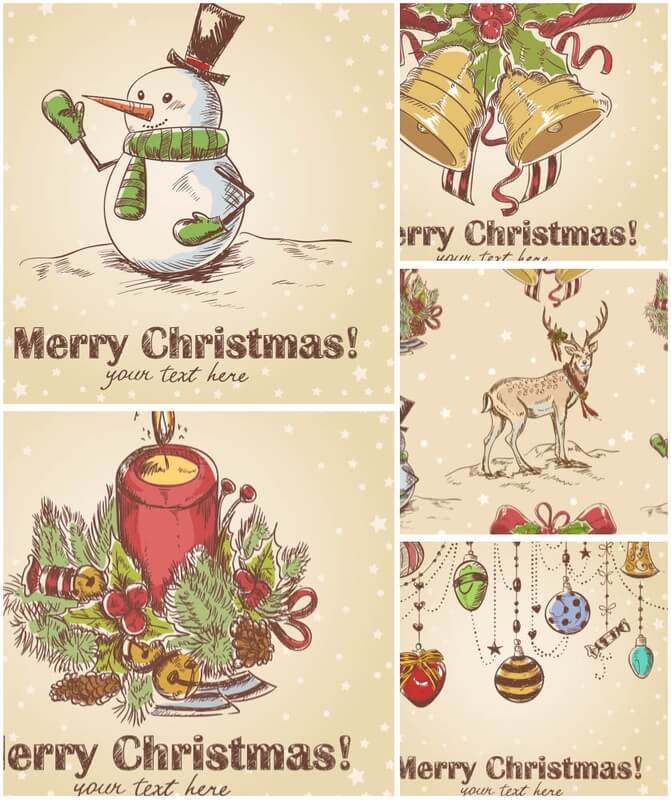 Retro cute Christmas cards vector