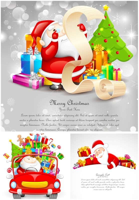 Santa claus cards with place for text vector