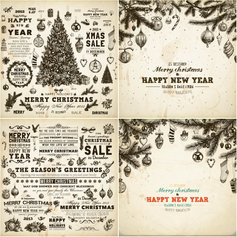 Very beautiful vintage christmas elements for design greeting cards vector