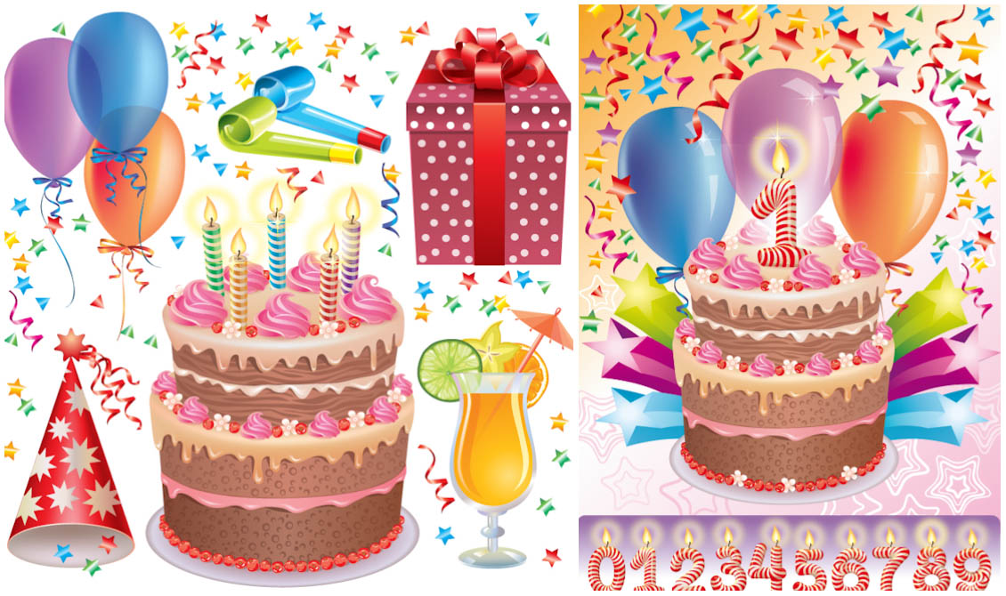 Birthday cake and attributes templates vector free download