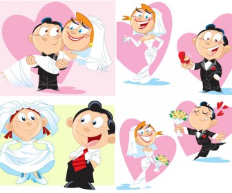 Cartoon groom and bride vector
