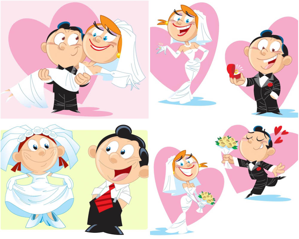 Cartoon groom and bride on wedding backgrounds vector – Free Download  Images, Clip art Graphics ai or eps format | VectorPicFree