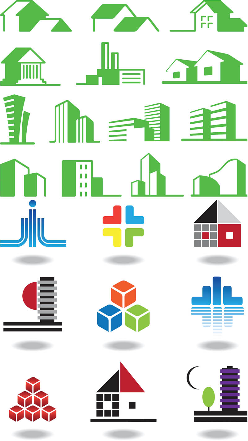 Colored building logos vector