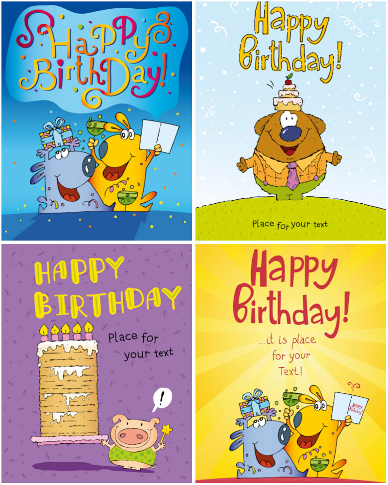 Funny animals on birthday cards vector