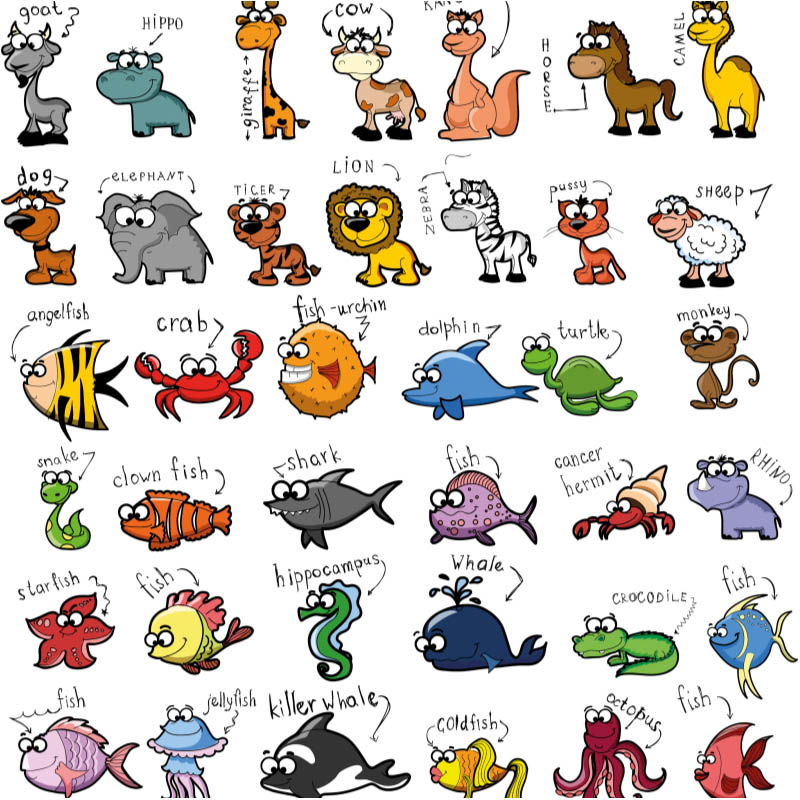 Funny Cartoon Animals For Kids Vector Free Download