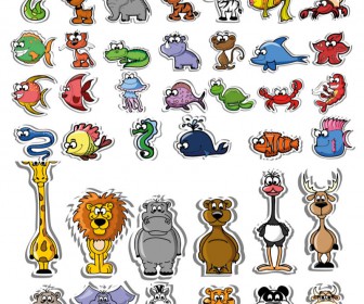 Funny cartoon animals labels vector