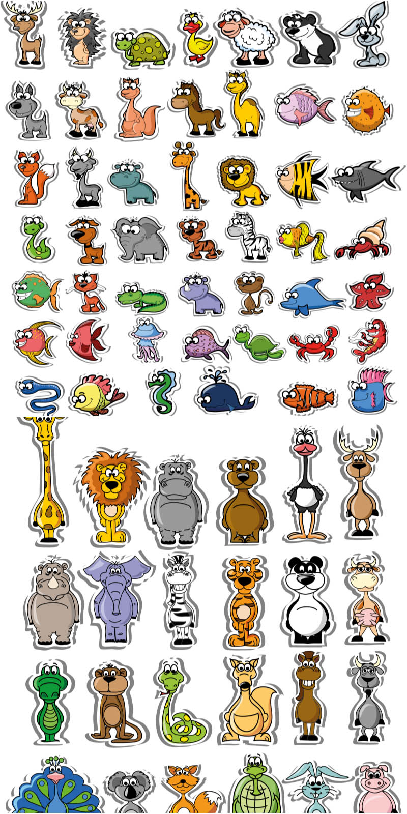 Funny cartoon animals labels vector