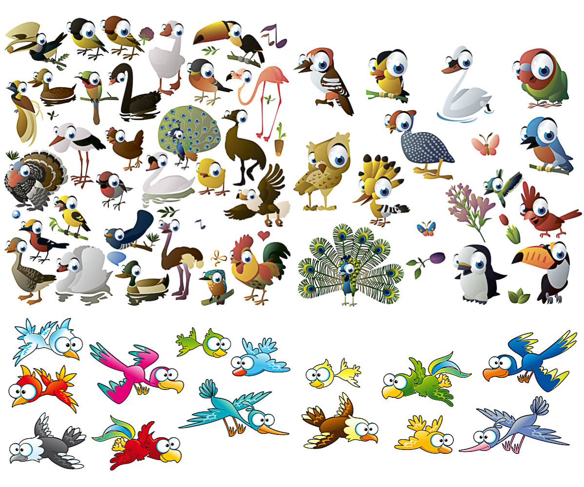 Funny cartoon birds vector free download