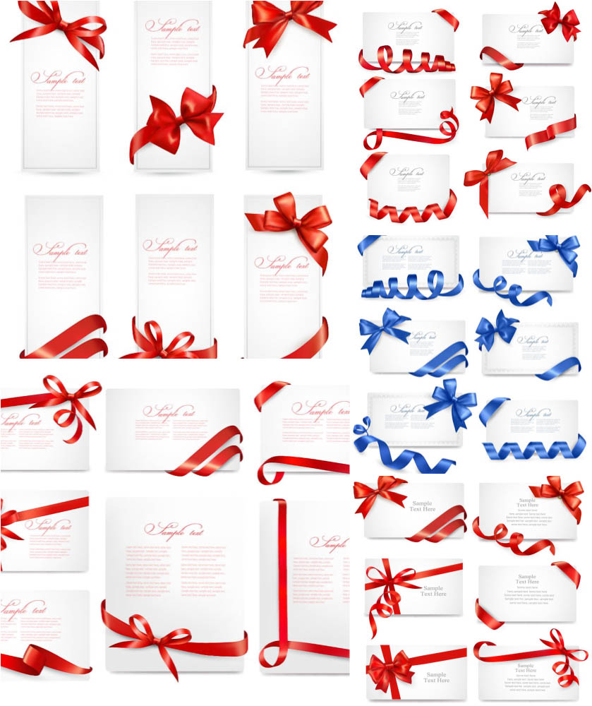 Gift cards with bows and ribbons vector