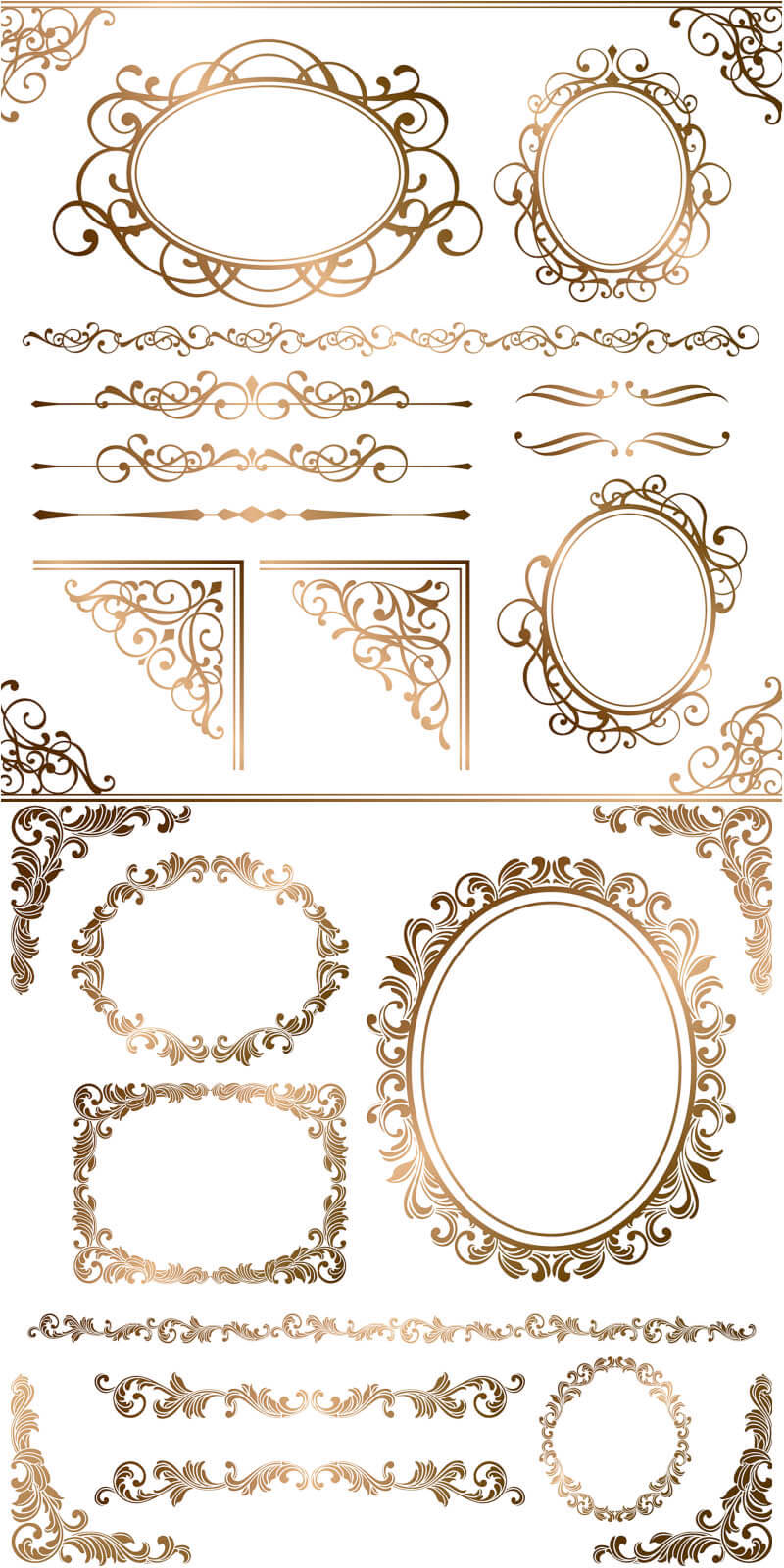 Gold ornamental elements and frames vector