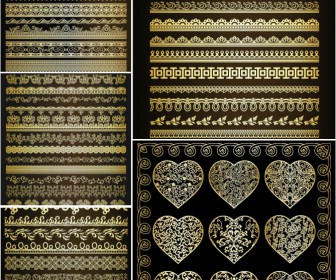 Golden hearts and borders vector