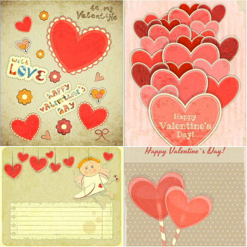 Grunge Valentine's Day cards vector