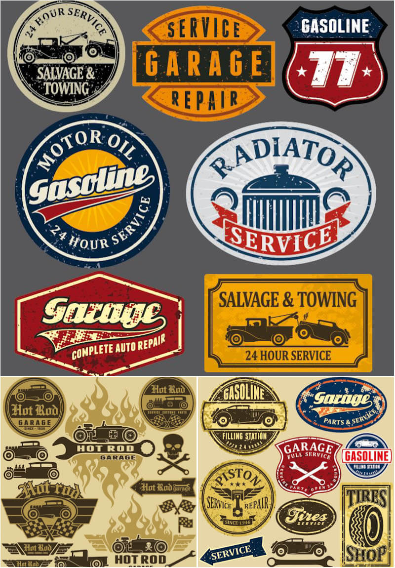 Grunge automotive labels and signs vector