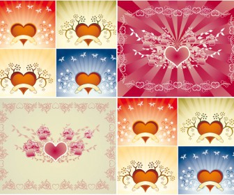 Hearts background decorated with flowers vector