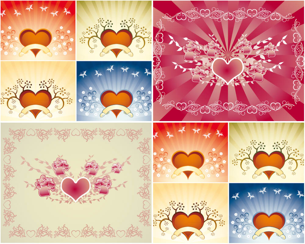 Hearts background decorated with flowers vector