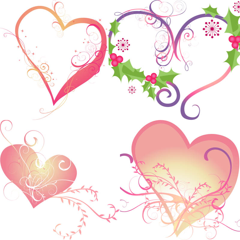 Hearts templates ornate flowers vector