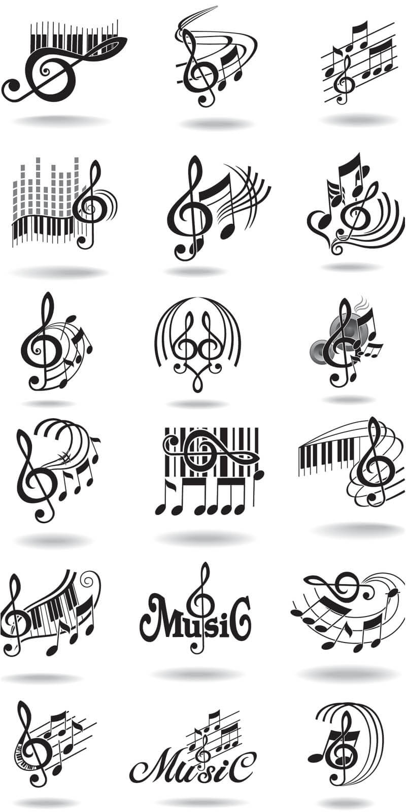 Notes, music staff and treble clef vector
