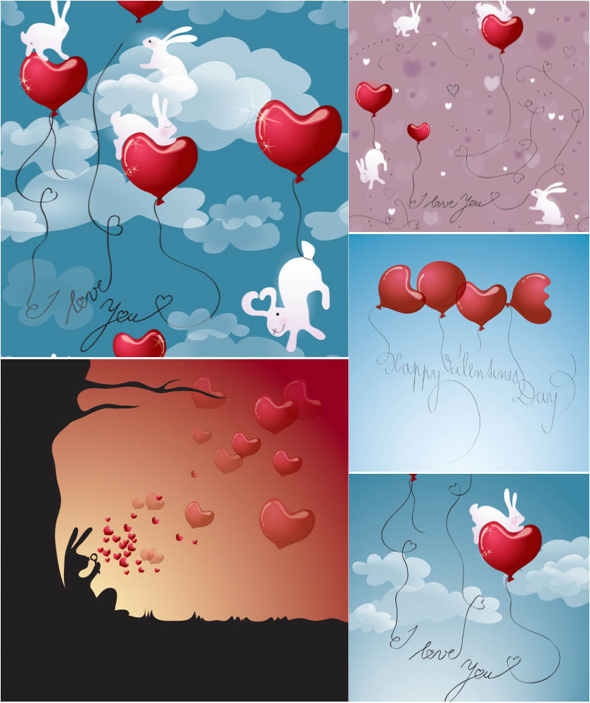 Rabbit with Valentine hearts in the sky vector