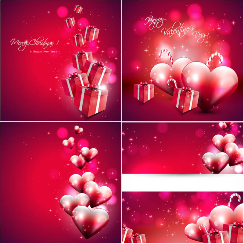 Red card and banners with hearts on Valentine's Day vector