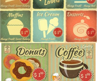 Retro food labels with price vector