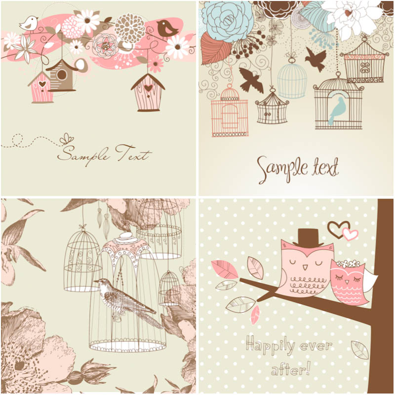 Romantic cards with birds vector