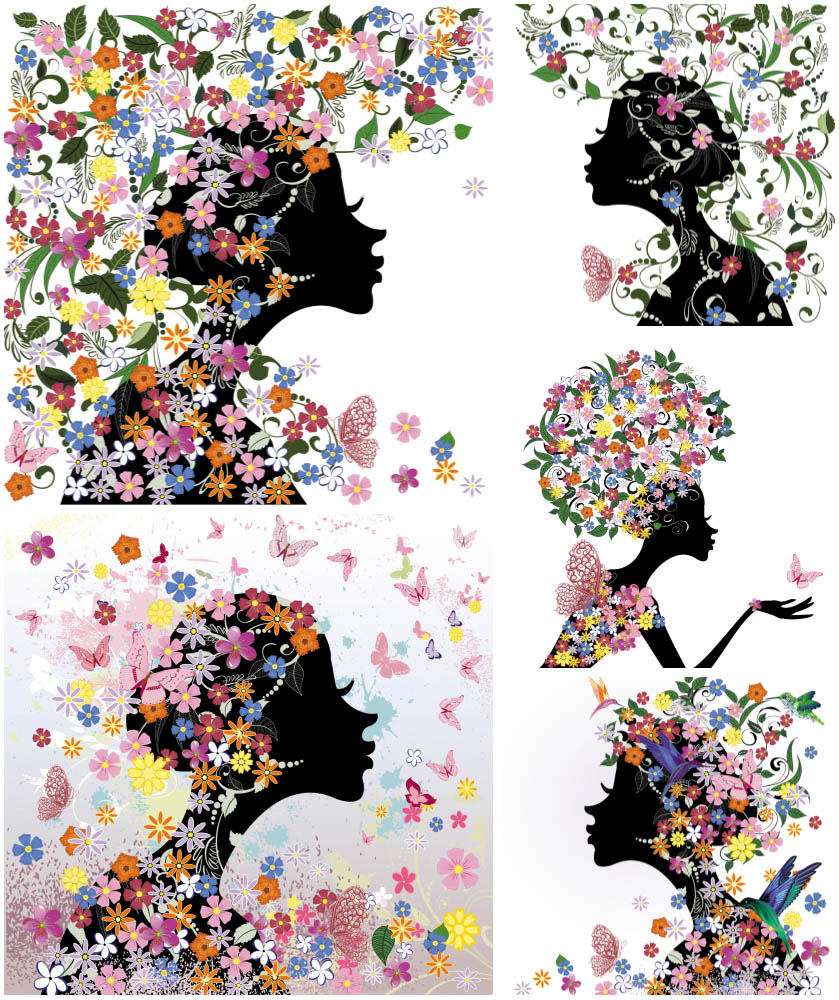 Spring girl with butterflies and flowers vector
