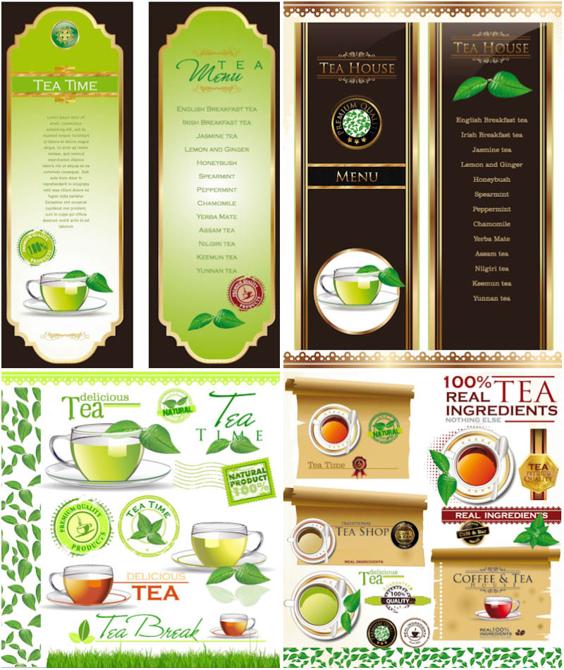Tea cards templates and labels vector