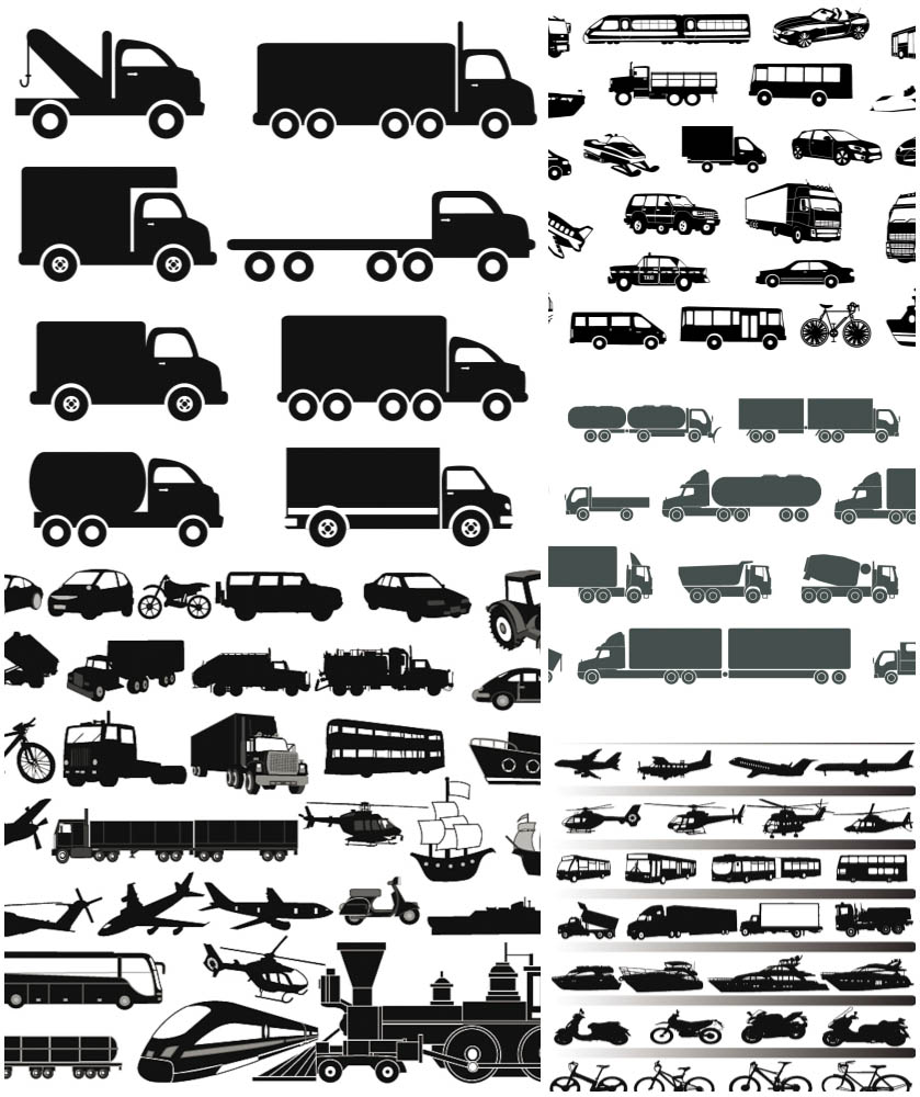 Silhouettes cars and transport for cargo transportations