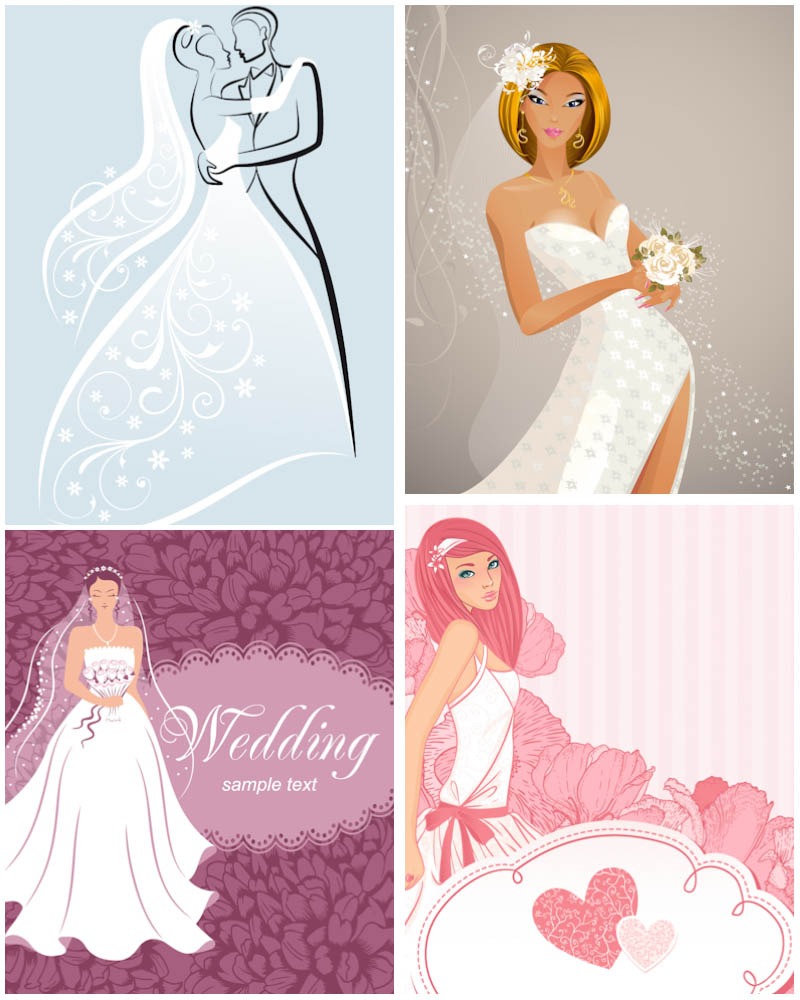 Very beautiful bride and Wedding card vector