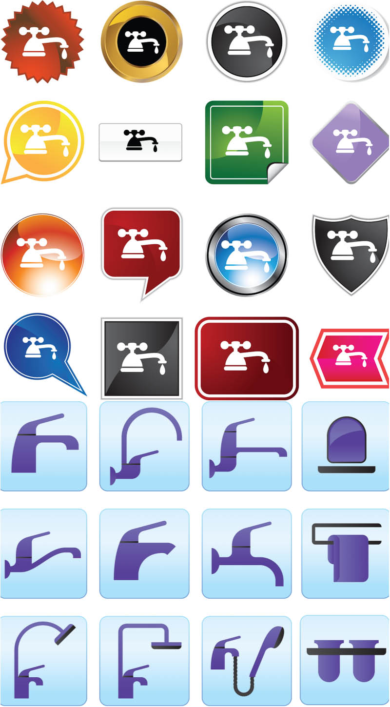 Water tap tag and icons vector