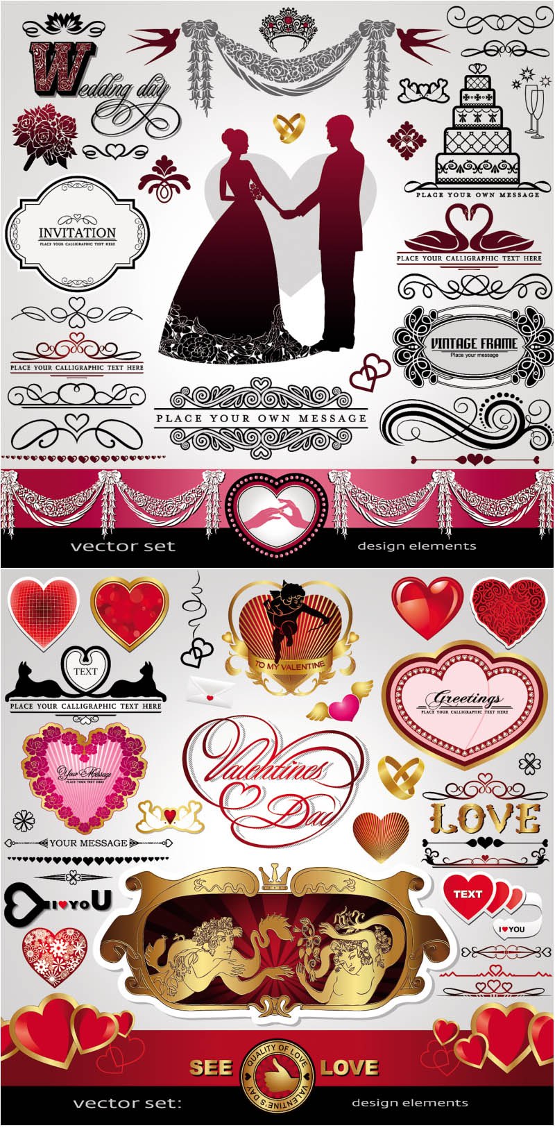 Wedding and love design elements vector