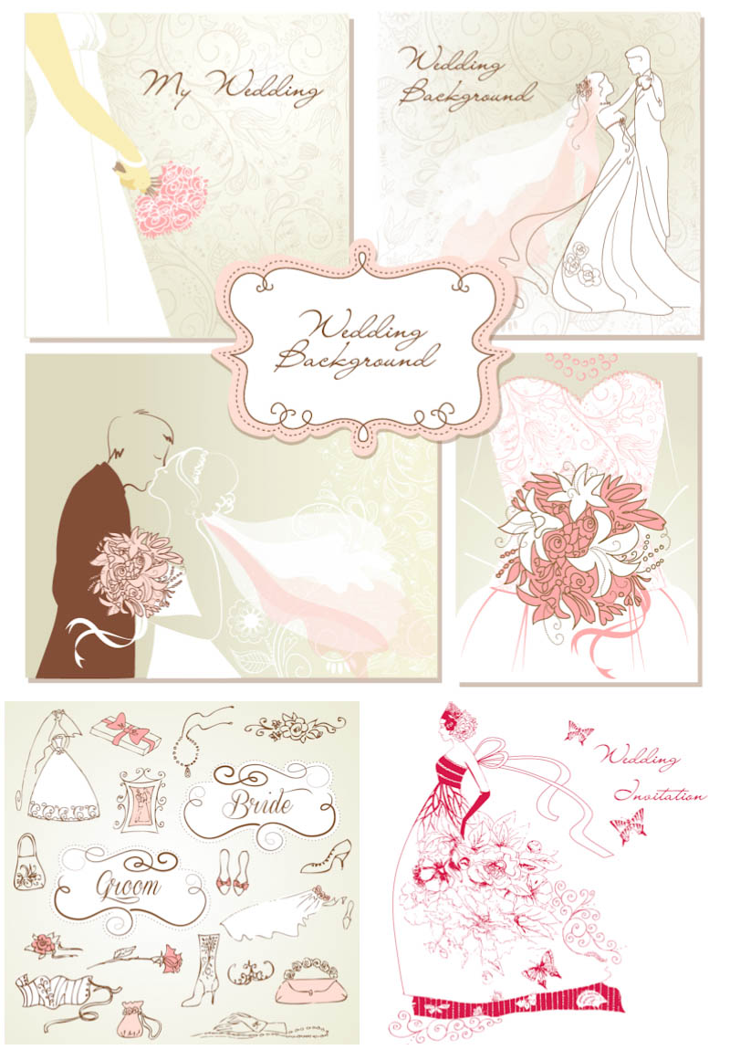 Wedding backgrounds and elements design vector