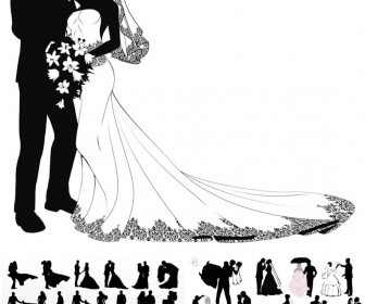 Wedding couple silhouettes vector